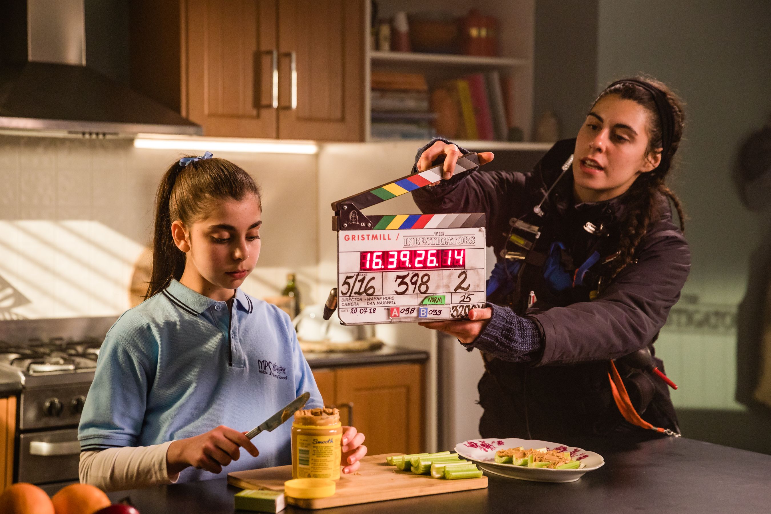 The Inbestigators_BTS_Abby Bergman As Ava Andrikides With Crew