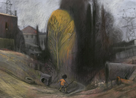 An early pastel concept drawing by Shaun Tan. This concept artwork also appears in the retrospective book ‘Creature’ as ‘The Sound’.
