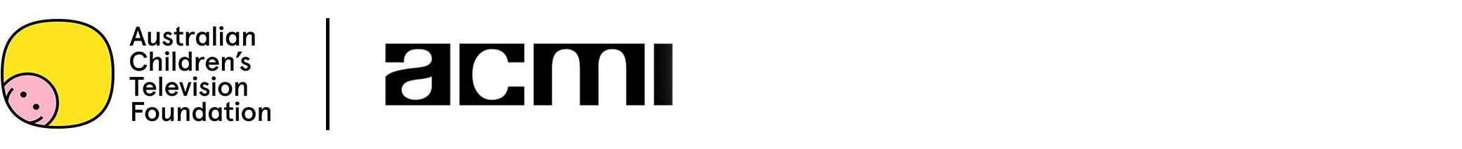 The logo features a yellow, rounded square with a stylized pink face peeking from the left. Next to it is the text "Australian Children's Television Foundation" in black, followed by the abbreviated "acmi" in a bold, lowercase font.